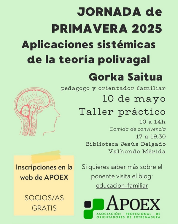 XXI Jornada de Primavera de APOEX: “Aplicaciones sistémicas de la teoría polivagal”, 10 de mayo en Mérida